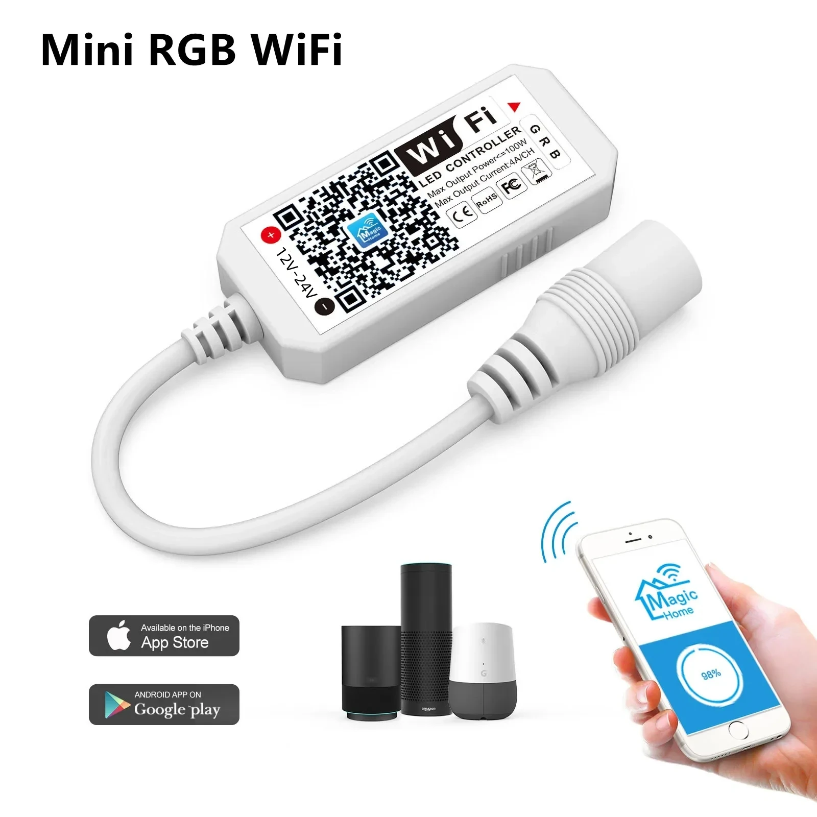 Controlador led Wifi RGB/RGBW de 16 millones de colores, control de teléfono inteligente, modo de música y temporizador, mini controlador rgb led