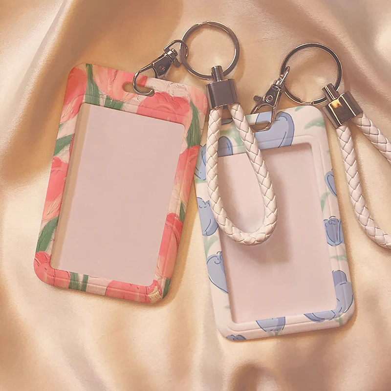 Tulip Card Holder Photocard Holder Keychain Students Card Protectors Blue ID Bank Cards Cover School Stationery Photocard Bag