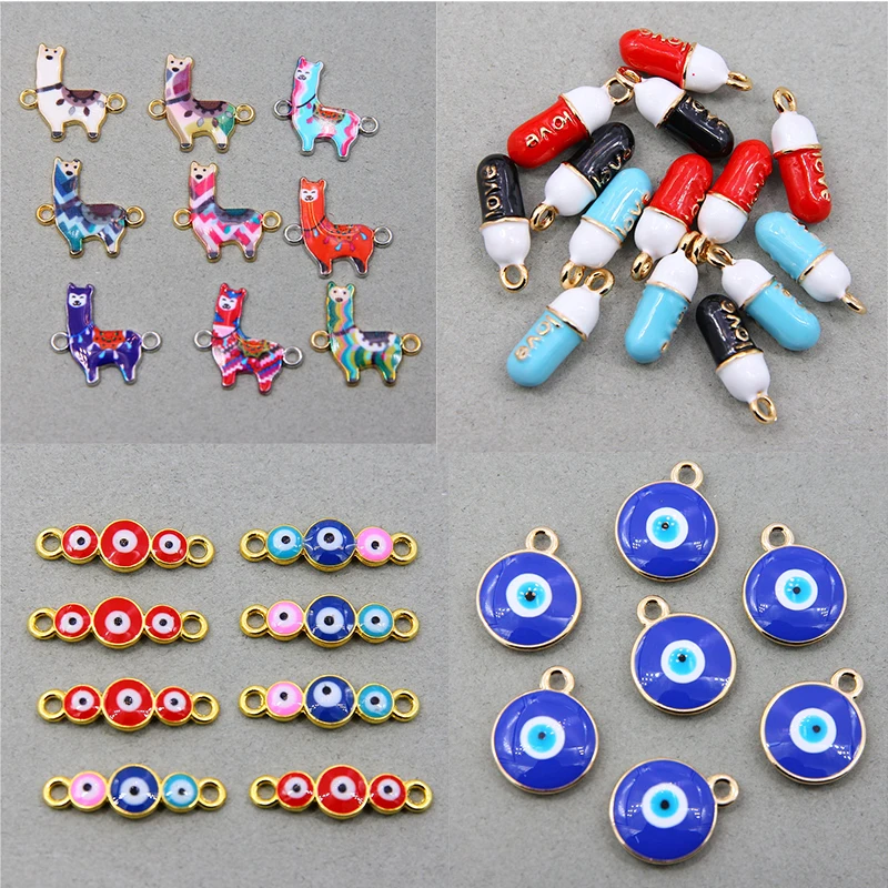 

6pcs Colorful Alpaca Evil Eye Enamel Alloy Connectors Bracelets Charms For DIY Necklace Accessories DIY Fashion Jewelry Finding