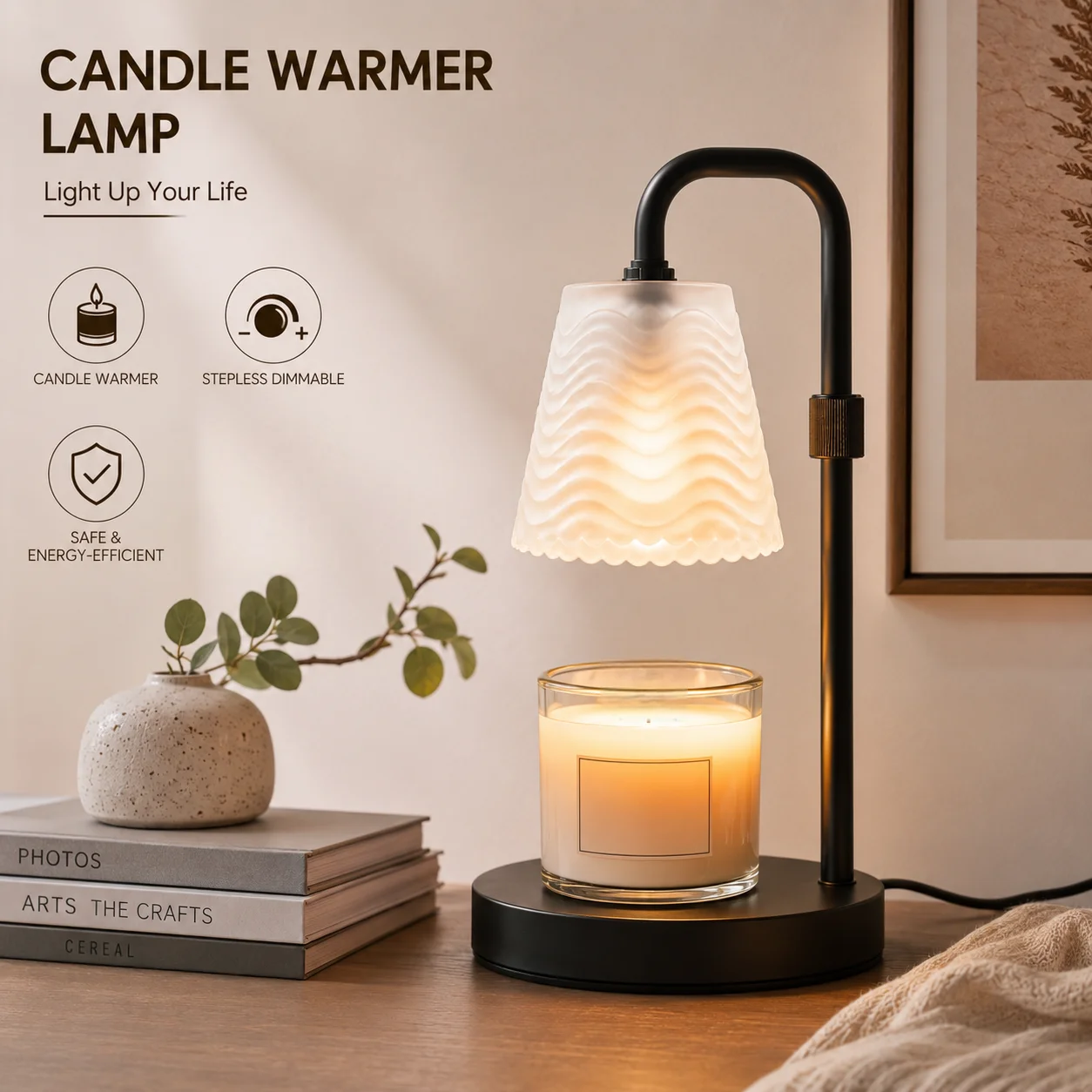 Birthday Gifts for Women Mom Candle Warmer Lamp with Timer Dimmable, Adjustable Height Frosted Glass Shade, Electric Wax Melt Warmer for Scented Jar Candles, Black Metal Home Decor