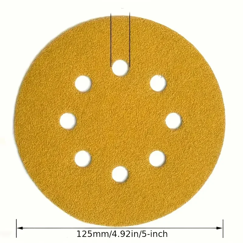 5/10/50/100PCS Yellow Sandpaper with 8 Holes Hook Loop Sandpaper 60-800 Grits 5Inch Sanding Disc Abrasive Tools