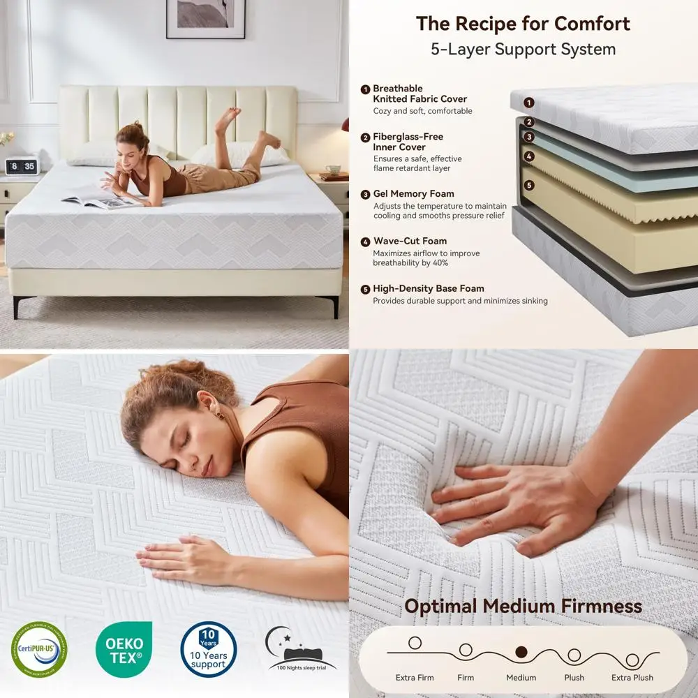 12 Inch Medium Firm Queen Mattress with Cooling Gel Memory Foam, Pressure Relief Mattress in a Box, CertiPUR-US Certified