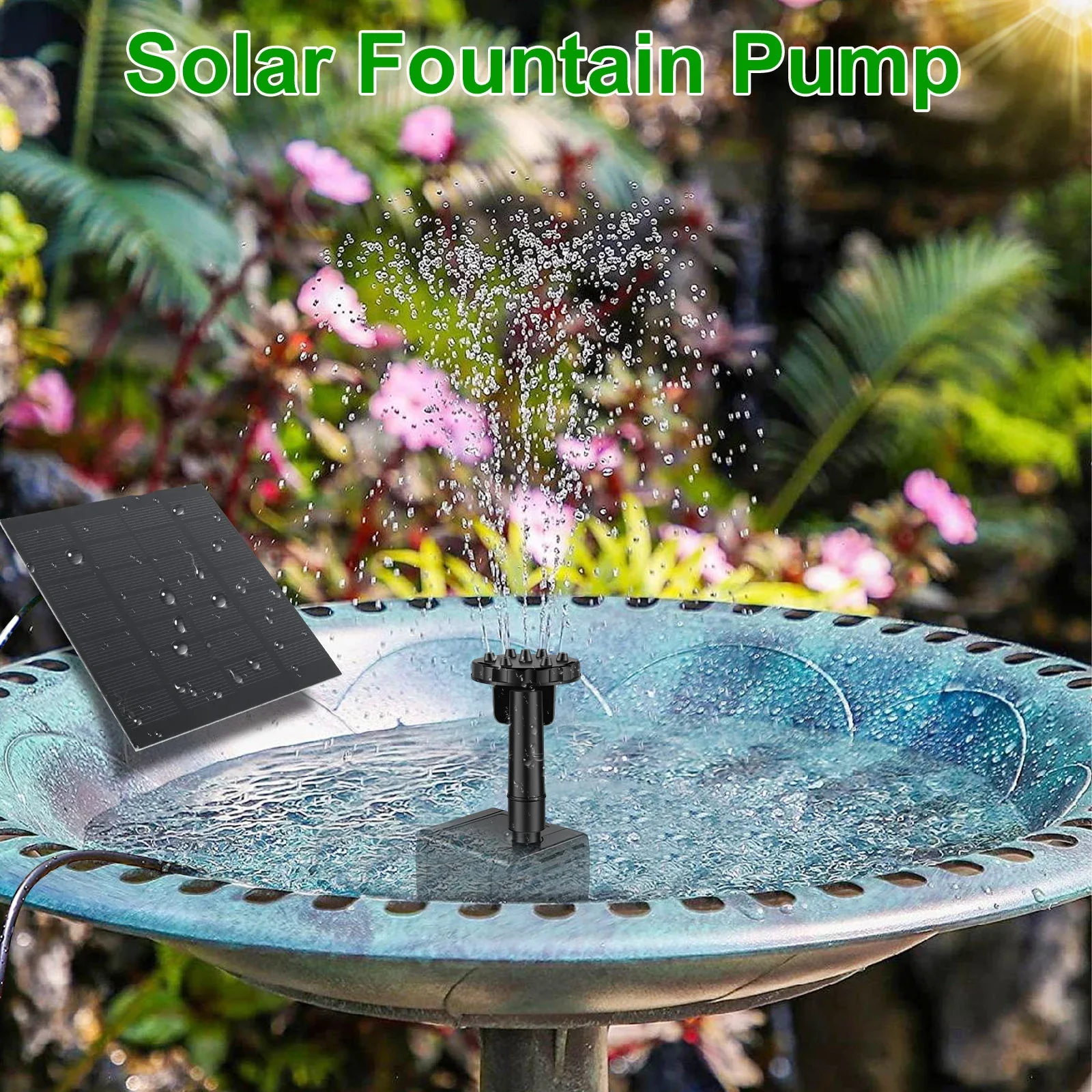 1.5W Solar Fountain Pump with 6 Nozzles Outdoor Solar Powered Pump Fish Tank Solar Pump for Bird Bath Garden Ponds Backyard