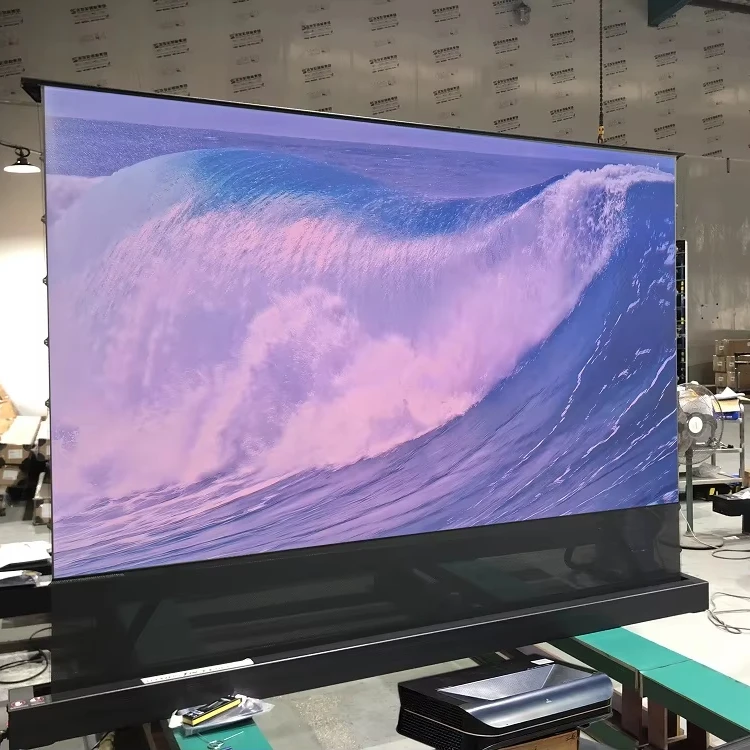 100 Inch 16:9 Electric Motorized Portable Floor Standing ALR Projection Screen No Installation Waterproof Packaging