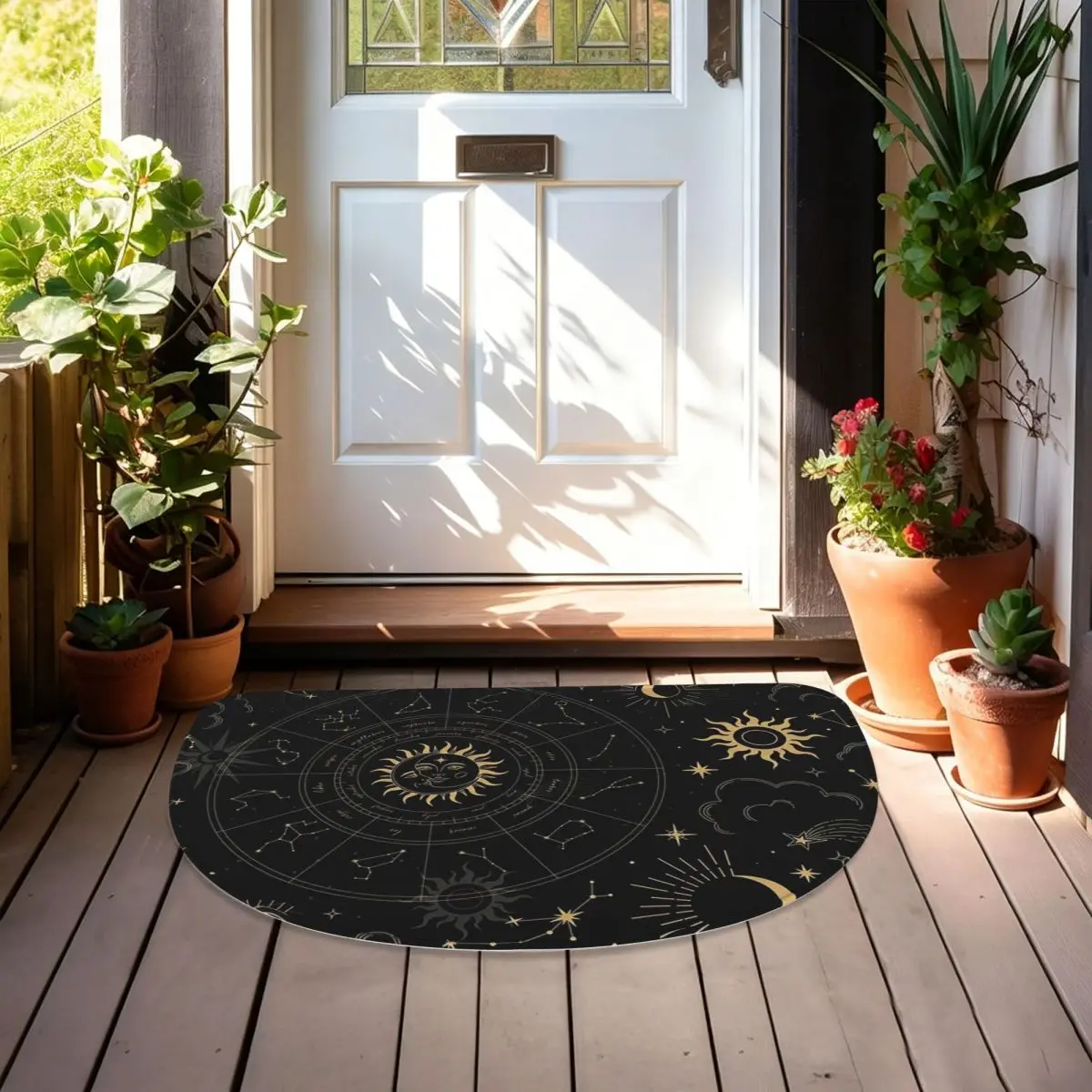 Night Sky Golden Celestial Stars Zodiac Constellations Soft Half Round Doormat Non Slip Bathroom Mat Absorbent Floor Carpet