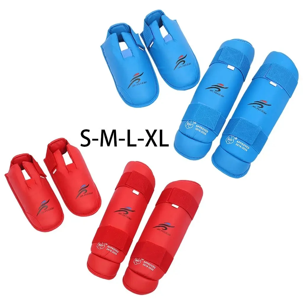 

WKF Approved Karate Shin Guards Instep Protector for Kids Adult Men Taekwondo MMA Boxing Shin Pads Martial Arts Protector Red