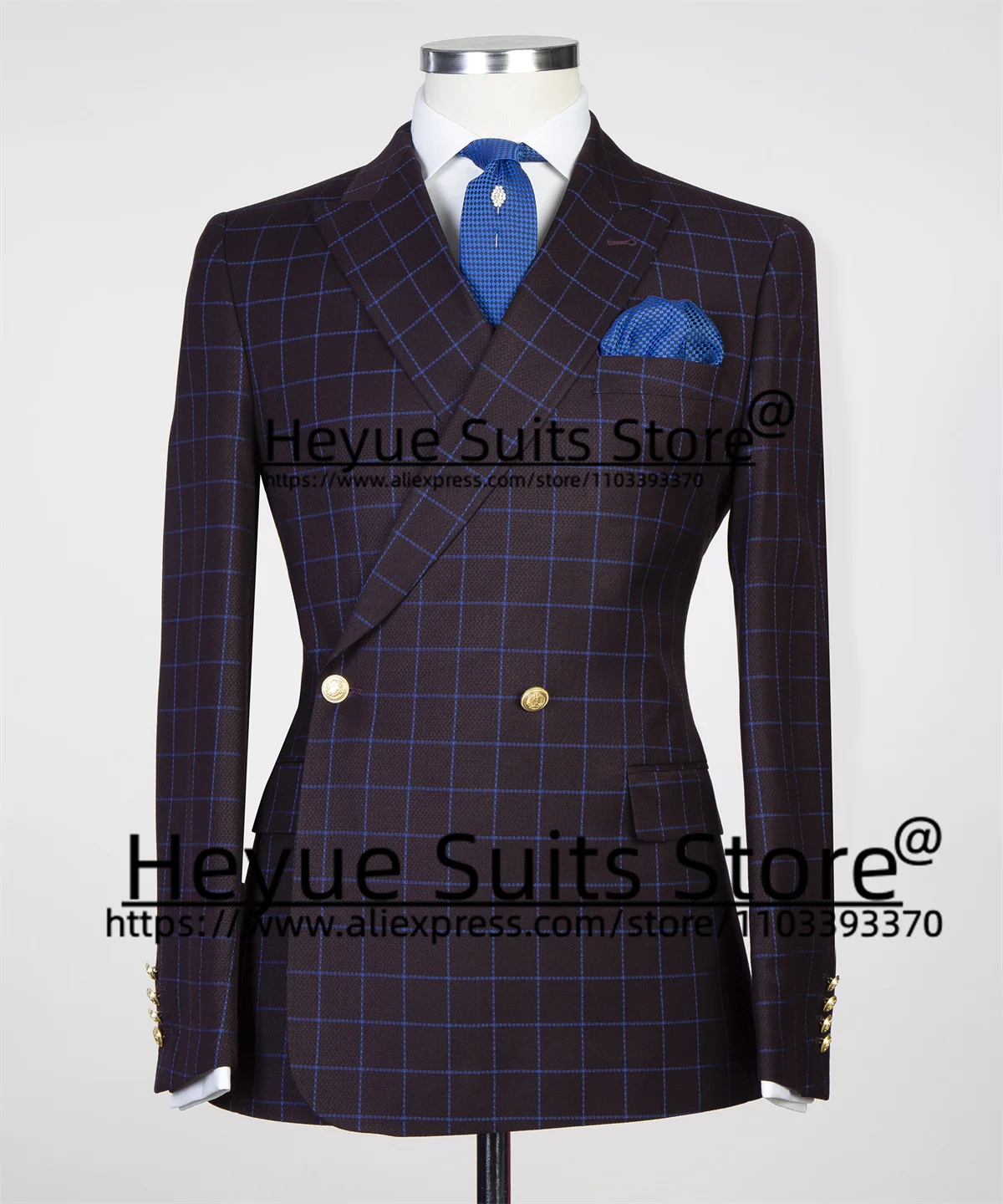 Dark Purple Plaid Wedding Suits For Men Slim Fit Double-breasted Groom  Tuxedos 2 Pieces Sets Business Male Blazer Costume Homme