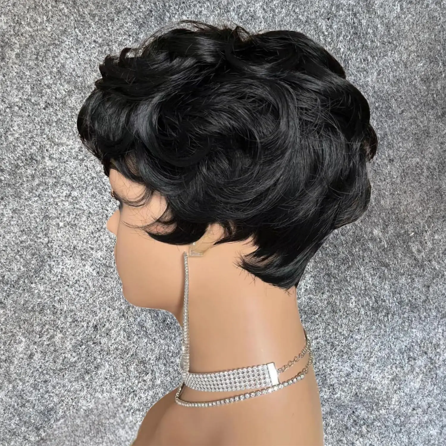 Short Pixie Wigs for Black Women Short Black Curly Pixie Wigs Synthetic Hair Wigs for Black Women Natural Wavy Black Pixie Cut W
