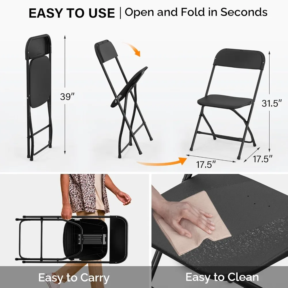 Plastic Folding Chair, Indoor Outdoor Portable Stackable Commercial Seat with Steel Frame 350lb. Capacity for Events Office image 3