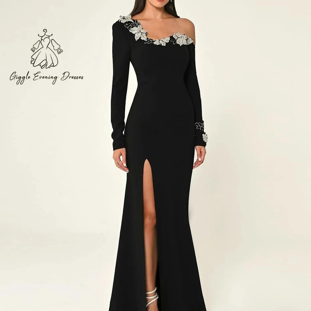 Giggle Luxury Party Dresses Customized Beads One Shoulder A-Line elegant Crepe Formal Saudi evening gala dress for women 2025