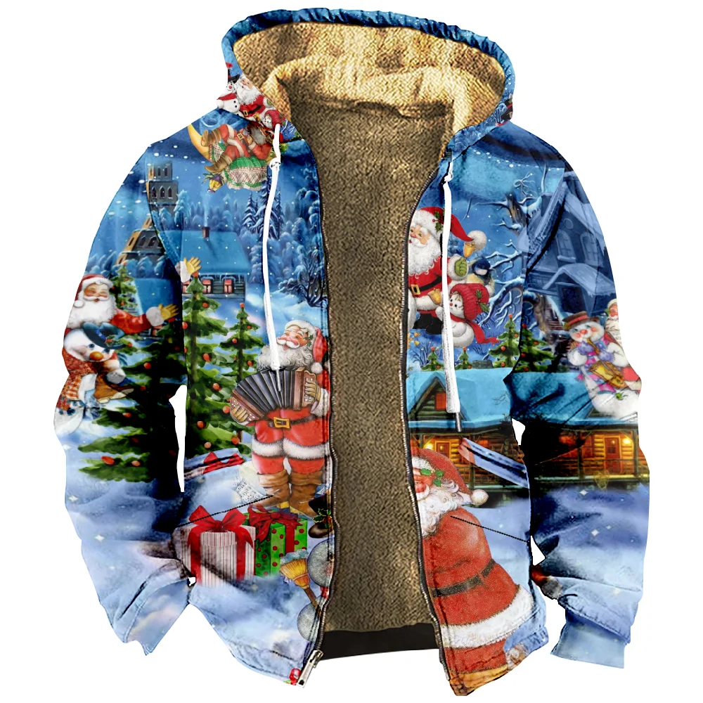 

Christmas Funny Hoodie 2023 New Long Sleeve Zipper Sweatshirts Stand Collar Coat Women Men Hooded Pullover 3D Clothes