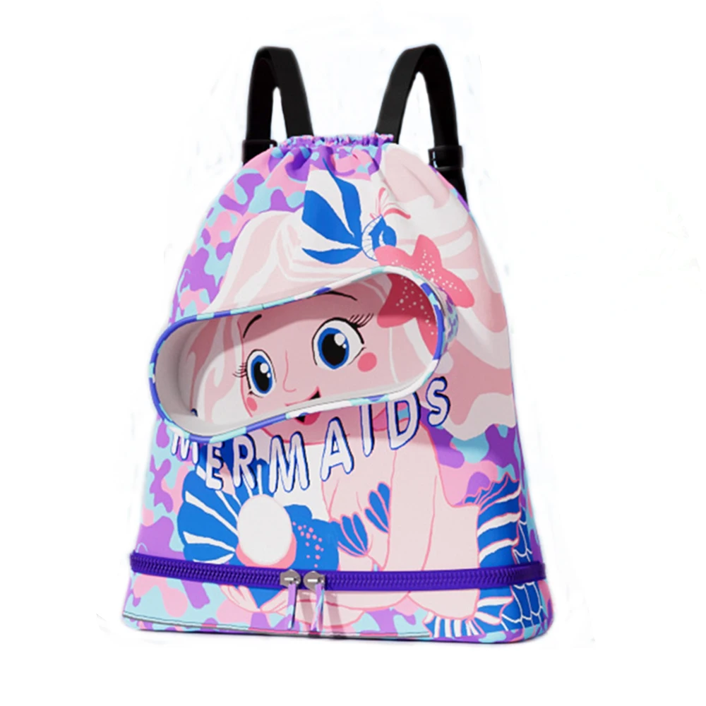 Kids Swimming Bag Gym Drawstring Backpack Sports Waterproof Beach Camping Pack with Swimming Goggles Pocket for Girls Boys