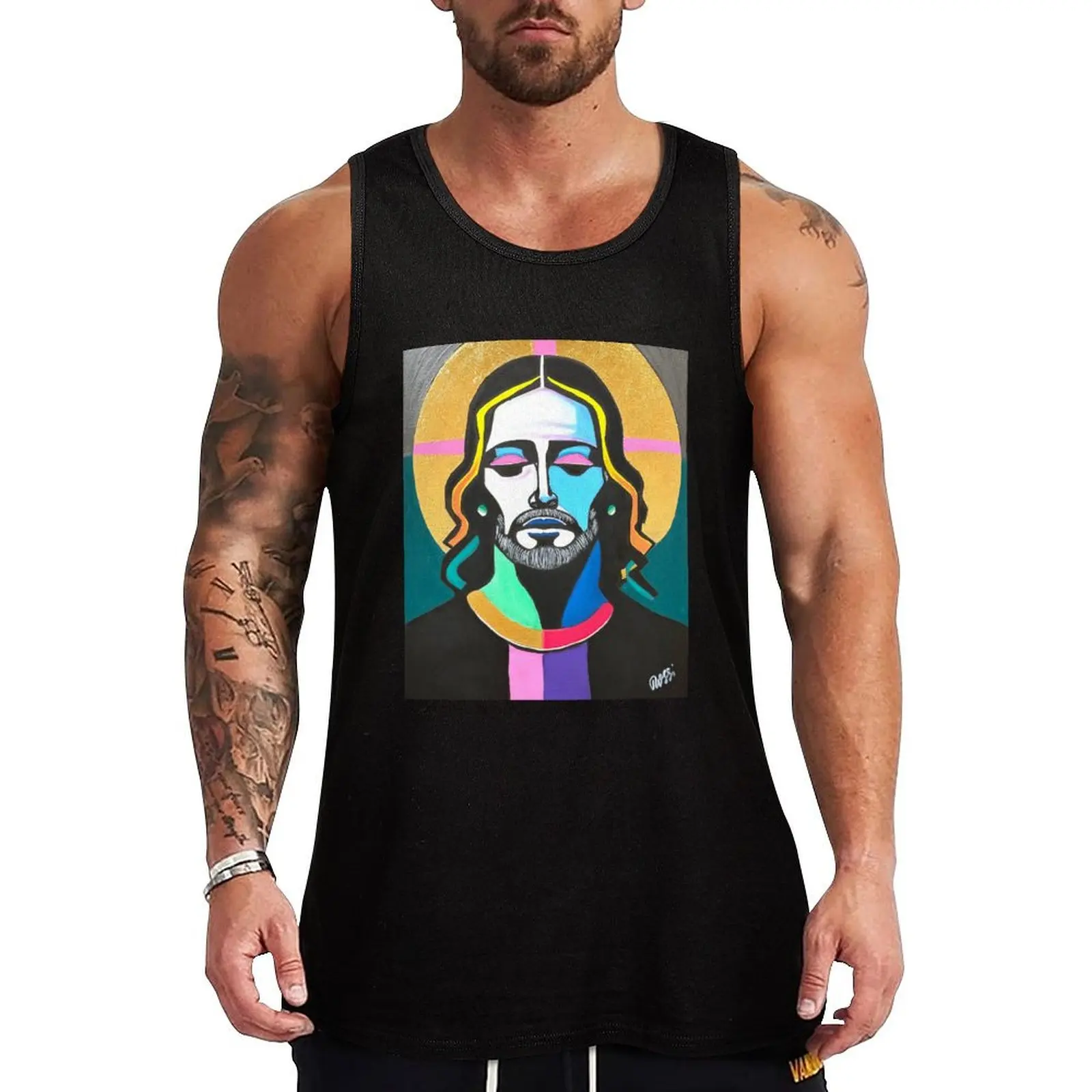 

Jesus today, artist: ROSSI, acrylic, pop art, modern art, Jesus portrait Tank Top mens gym clothes anime gym gym clothing