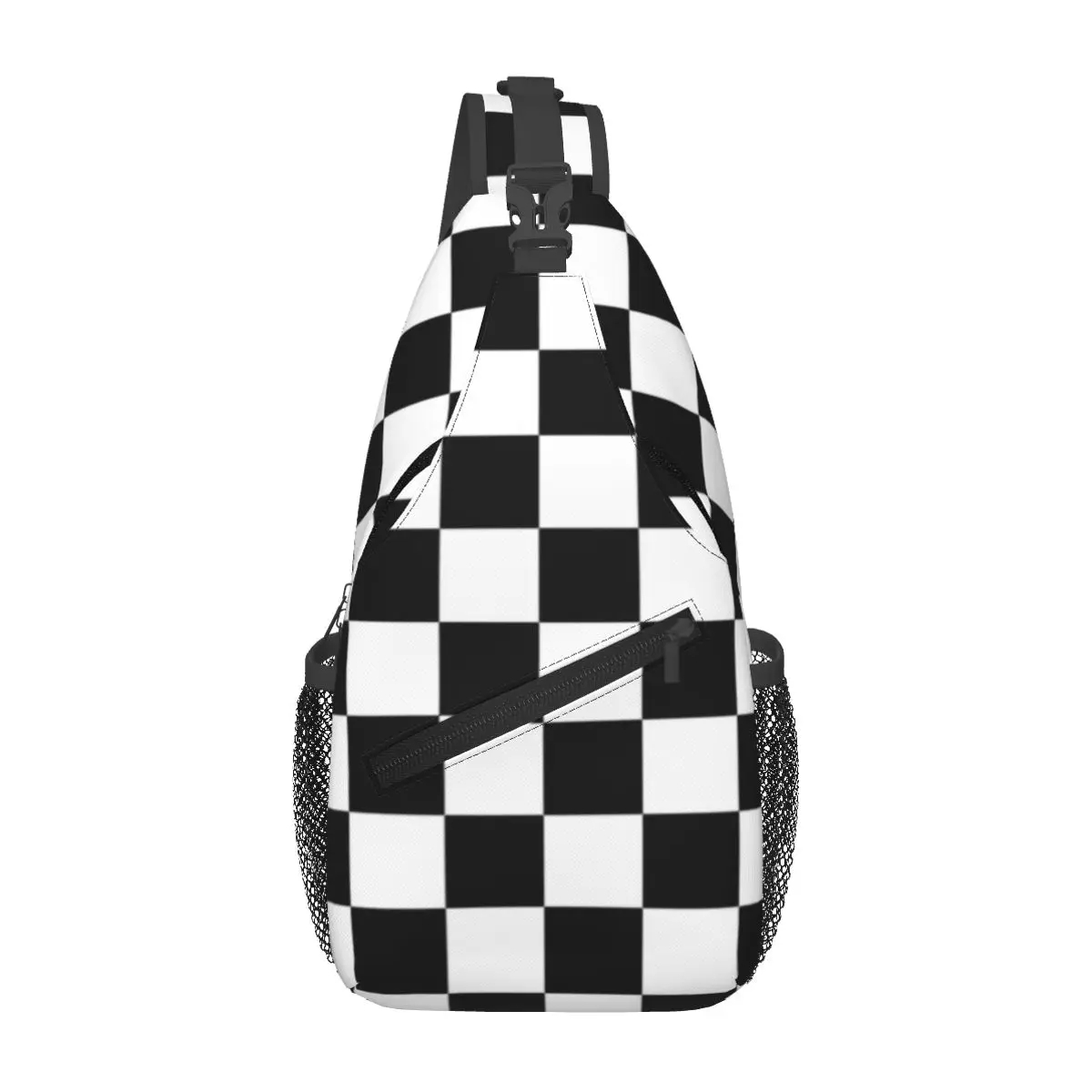 Black And White Checkered Sling Backpack Sling Bag Hiking Traveling Chest Bag Daypack Men Crossbody Backpack Shoulder Bag Pouch