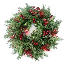 YeeNanee Handmade Christmas Cypress Wreath for Front Door 18inch Real Touch Artificial Cedar Wreath Christmas Home Outdoor Decor