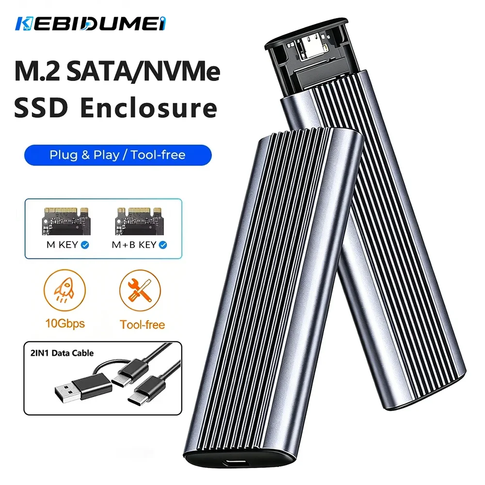 Kebidumei M.2 NVMe SATA SSD Enclosure 10Gbps External Hard Driver M.2 to USB 3.1 SSD Adapter Tool Free Support M Key and B&M Key