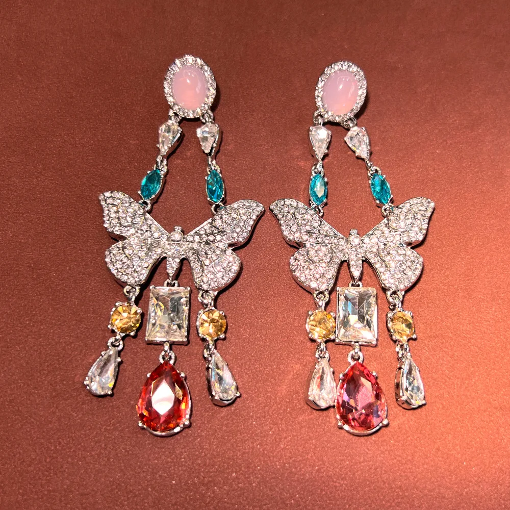 European and American exaggerated color treasure Internet celebrity explosion butterfly earrings, catwalk style fashion temperam
