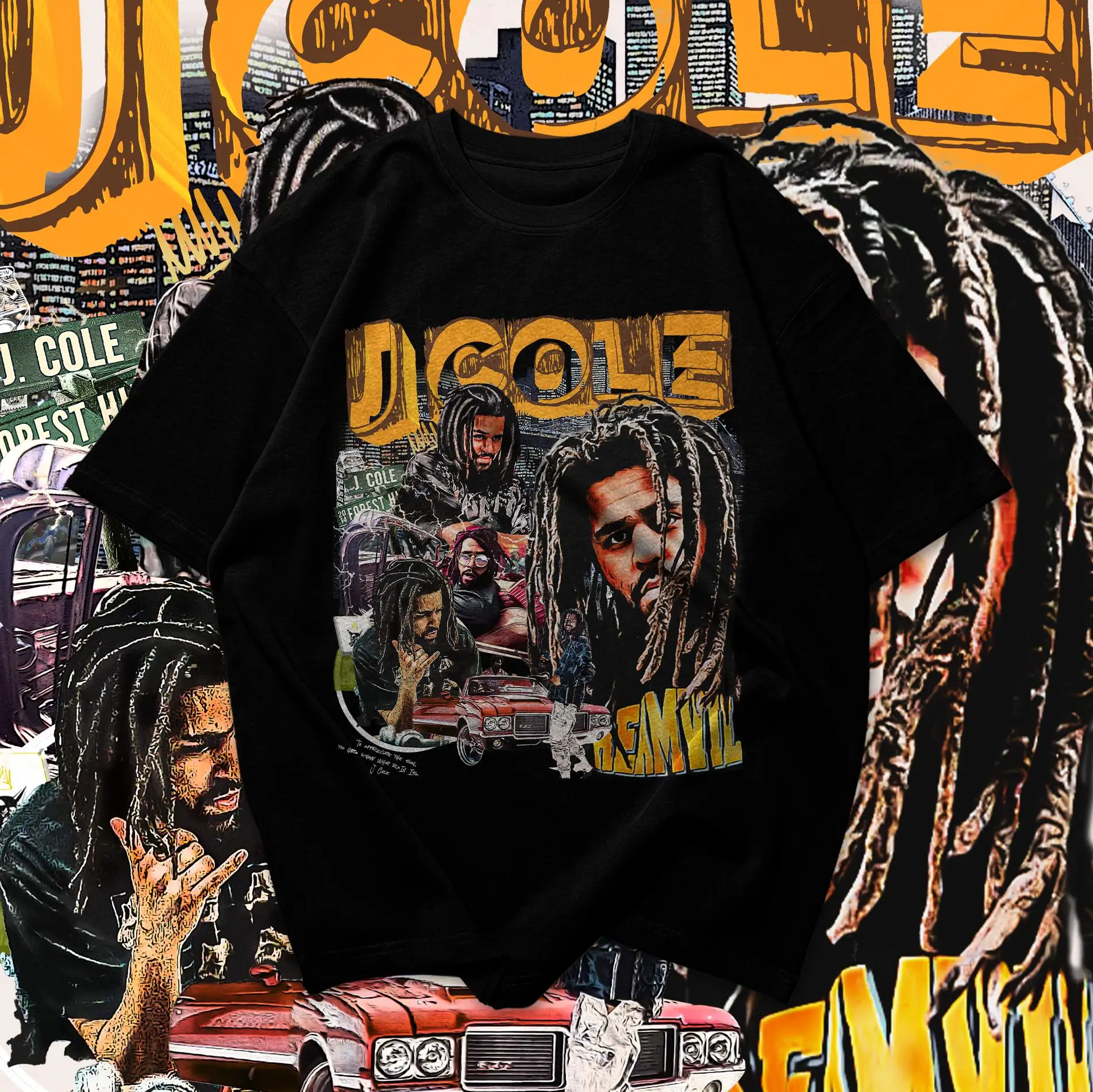 J cole dreamville vintage camiseta j cole rap hip hop j cole merch presente feminino homem unissex camiseta dos homens presentes de grandes dimensões