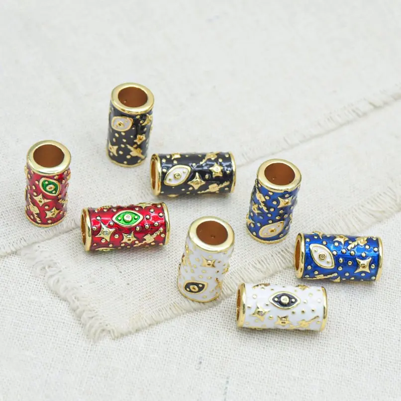 

2Pcs Invisible Setting Gold Color Bead Enamel Coin Shape Round Religious Star Evil Turkish Eye Circle Islam Copper Jewelry