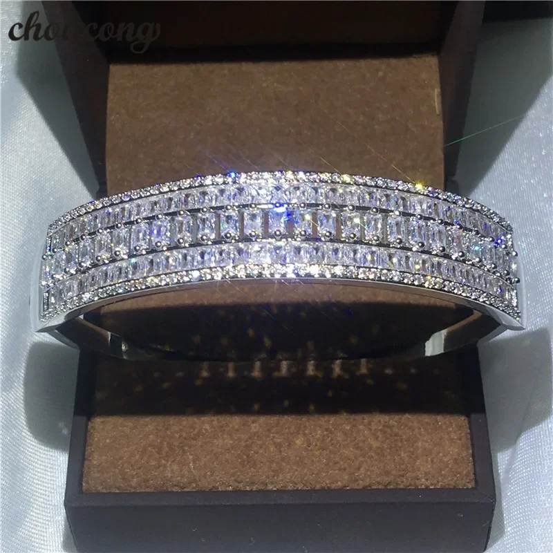 choucong Luxury bracelet Pincess cut 5A cubic zirconia White Gold Filled Party Wedding bangle for women Fashion accessaries