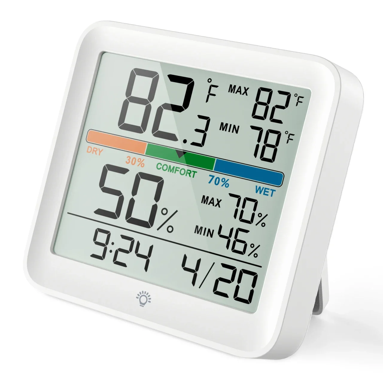 MIIIW Temperature And Humidity Clock Home Indoor High-precision Baby Room C/F Temperature Monitor LCD backlight Screen