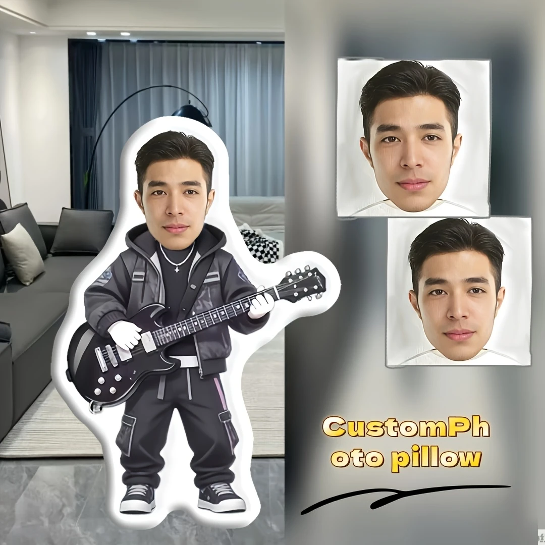 1pc Custom Photo Pillow, Guitar Hip-Hop Individual Style Pattern Pillow, Suitable for Father'S Day, Mother'S Day, Halloween, Chr