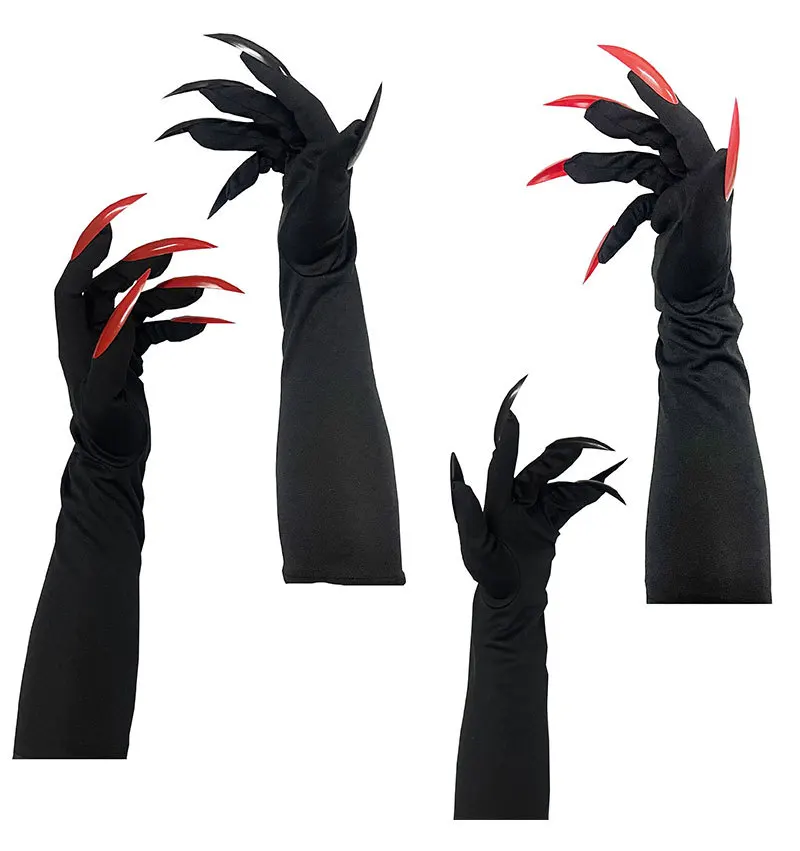 Halloween Gruselige Krallenhandschuhe Lange Nägel Cosplay Kostümzubehör Hexe Vampir Dämon Dehnbare Hände Rot Schwarz Lustiger Handschuh 2026 – Detail 3