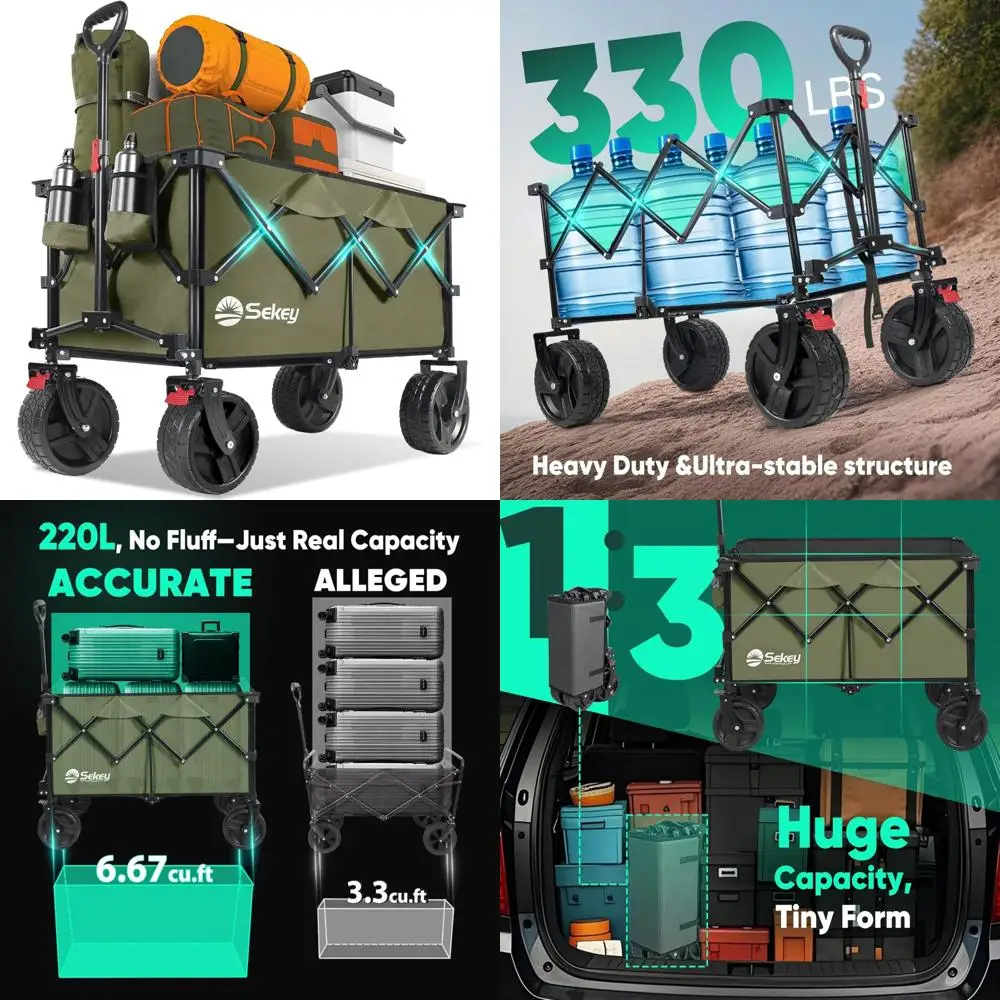 

All-Terrain Heavy-Duty Folding Wagon with Large Beach Wheels, Utility Cart for Camping and Outdoor Adventures