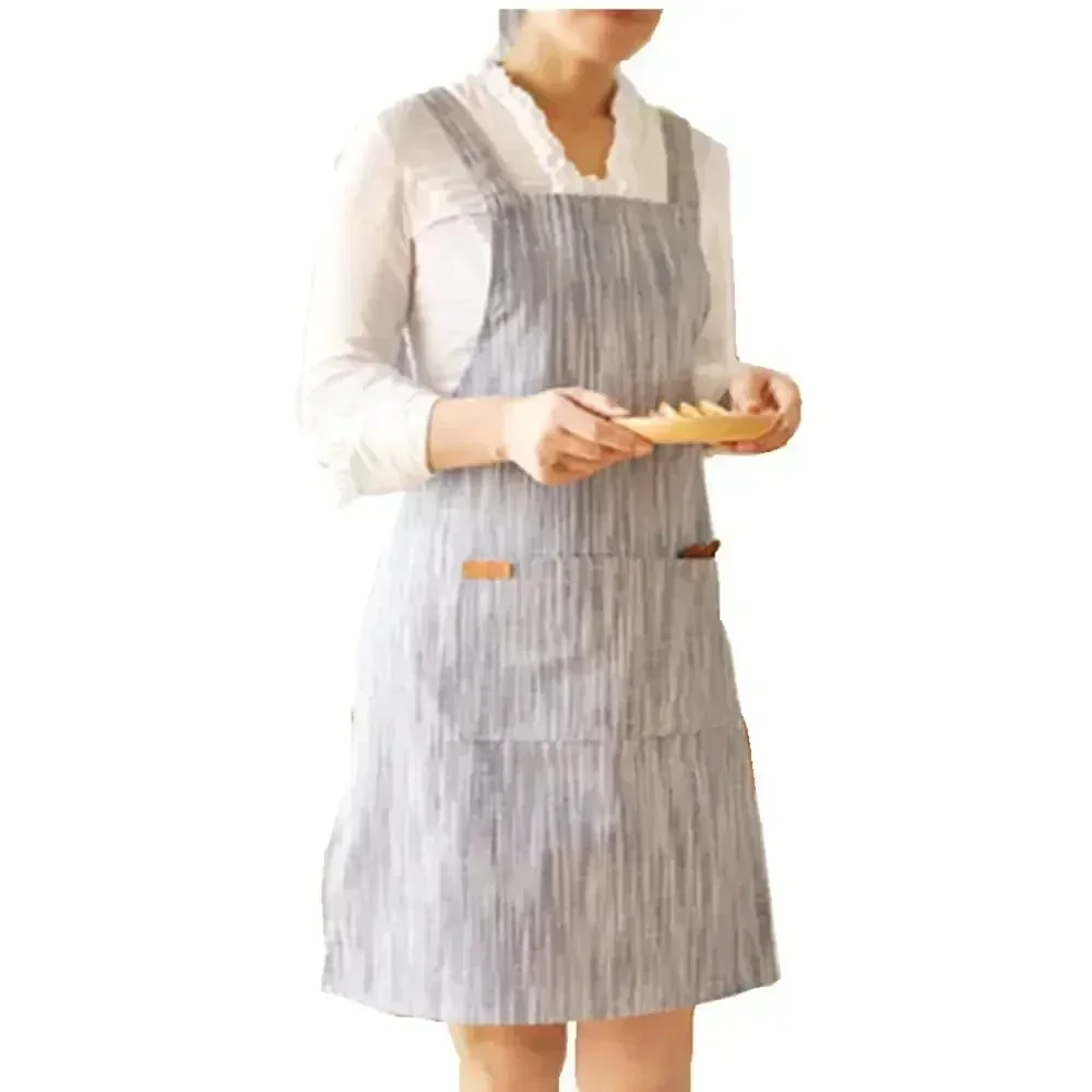 

Linen Pinafore Japan Style Apron No Tie Two Pockets Halter Cross Bandage Aprons