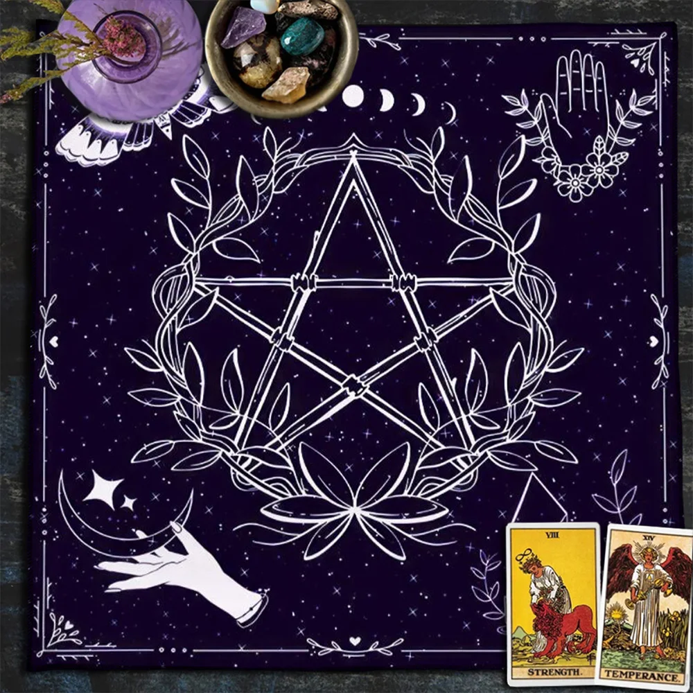 Tarot Cloth Pentagram Moon Phase Luna Death Head Moth Tarot Tablecloth Oracle Mat Card Pad Divination Altar Cloth Wall Rug