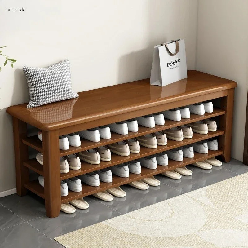 All solid wood shoe rack can be sat at the door of the home, shoe changing stool entry multi-layer integrated shoe cabinet
