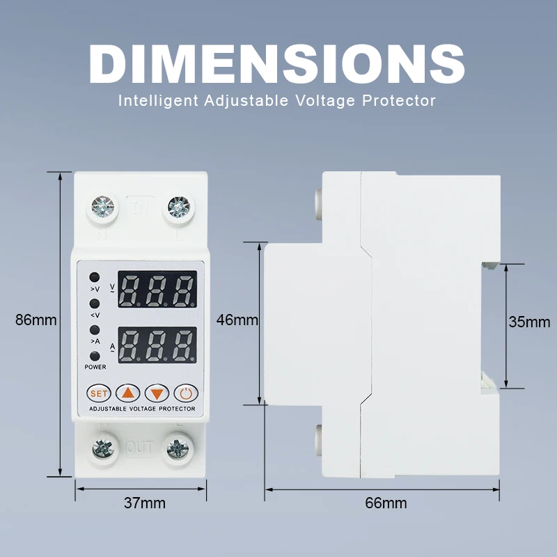 40A 63A AC 220V Din Rail Dual Display Adjustable Over Voltage Current and Under Voltage Protective Device Protector Relay