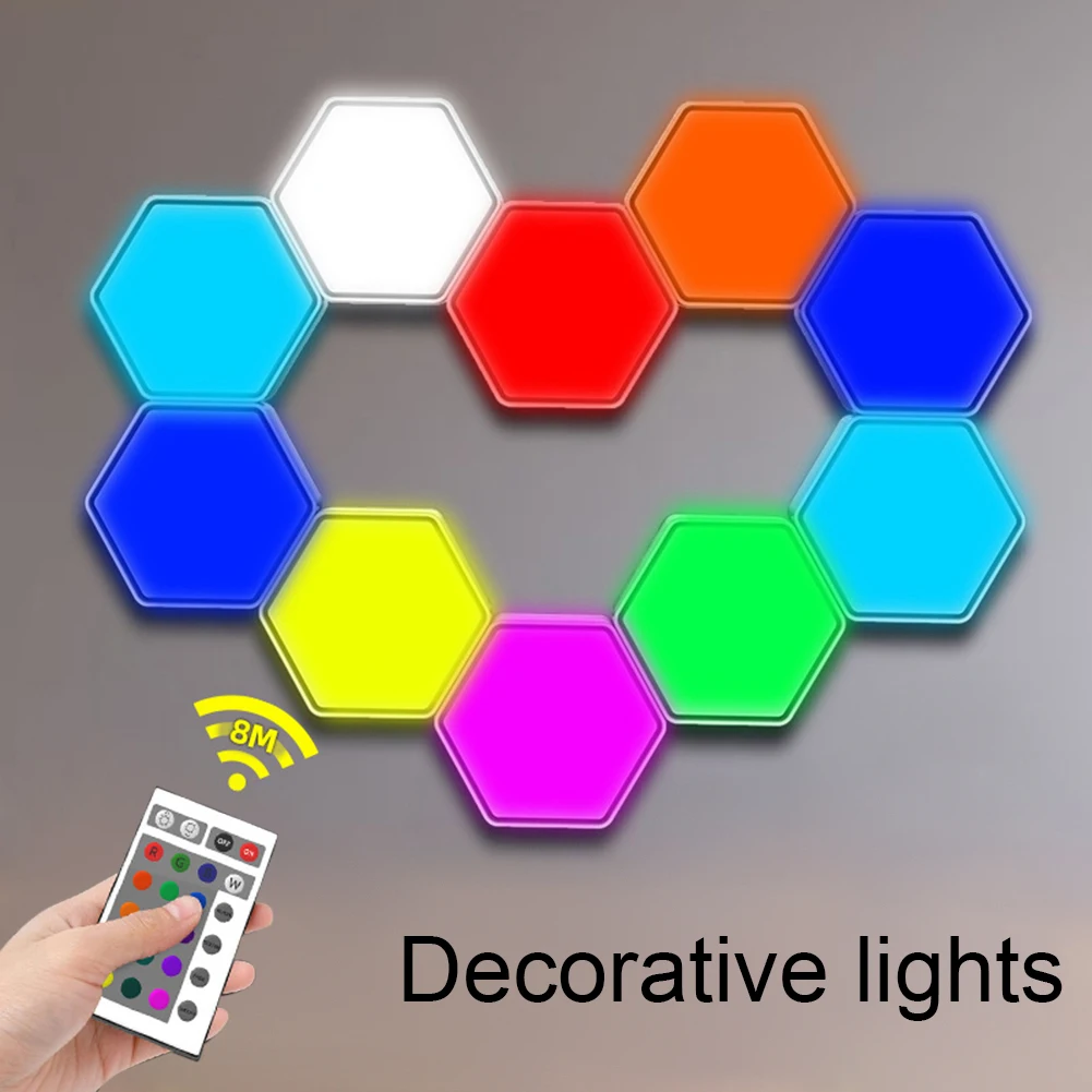 Luces hexagonales de 3 piezas, fuente de alimentación con batería remota, luces de pared hexagonales para dormitorio, paneles de pared de luz LED, regalo para niños