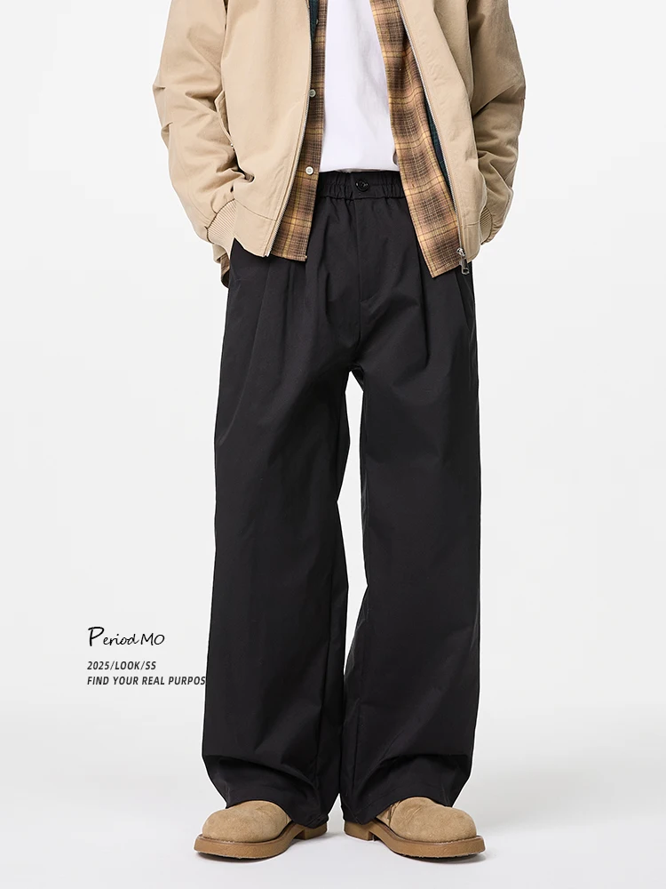 

Мужские повседневные брюки прямого кроя в американском стиле ретро, свободный крой, весна-осень, однотонные плиссированные широкие длинные брюки