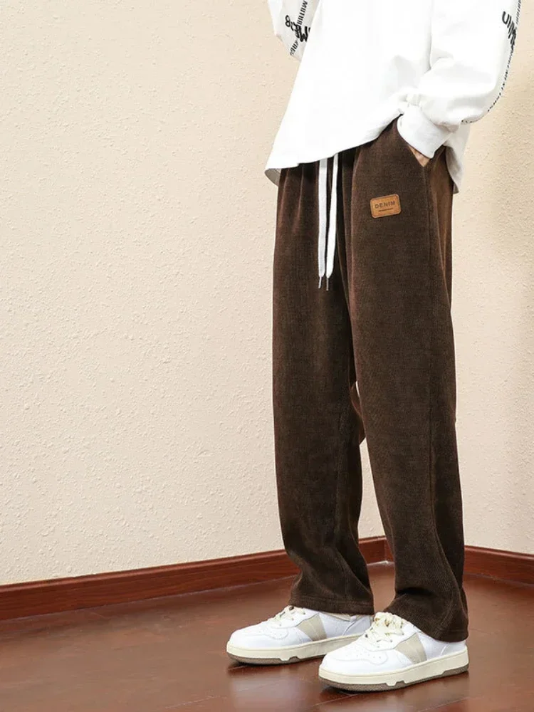 

Мужские длинные брюки на шнуровке с эластичной резинкой на талии и карманами, толстые теплые повседневные свободные брюки обычного размера, осень-зима