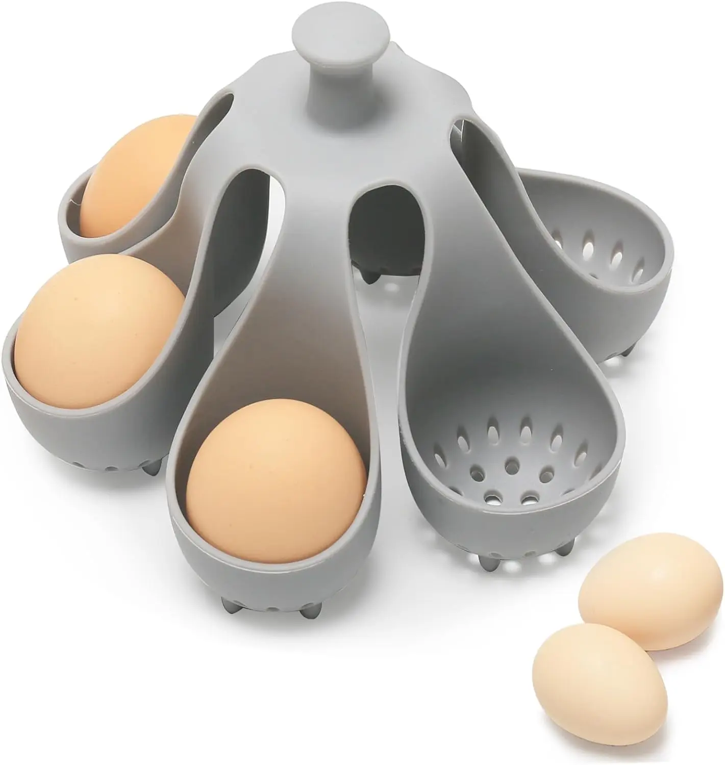 

Silicone Egg Boiler Rack for Hard/Soft Eggs, 6-Holder Kitchen Gadget with Handle, Dishwasher Safe