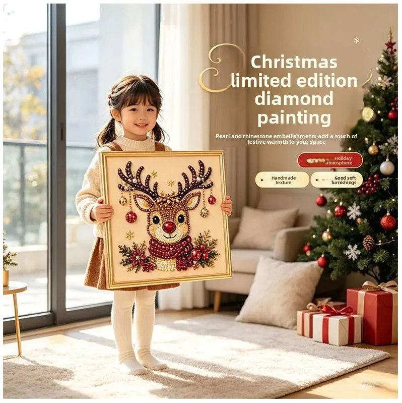 Christmas Pearl Diamond Painting Kit Santa Claus DIY Handmade Craft Gift 20x20cm Frame Embroidery Mosaic Home Decor