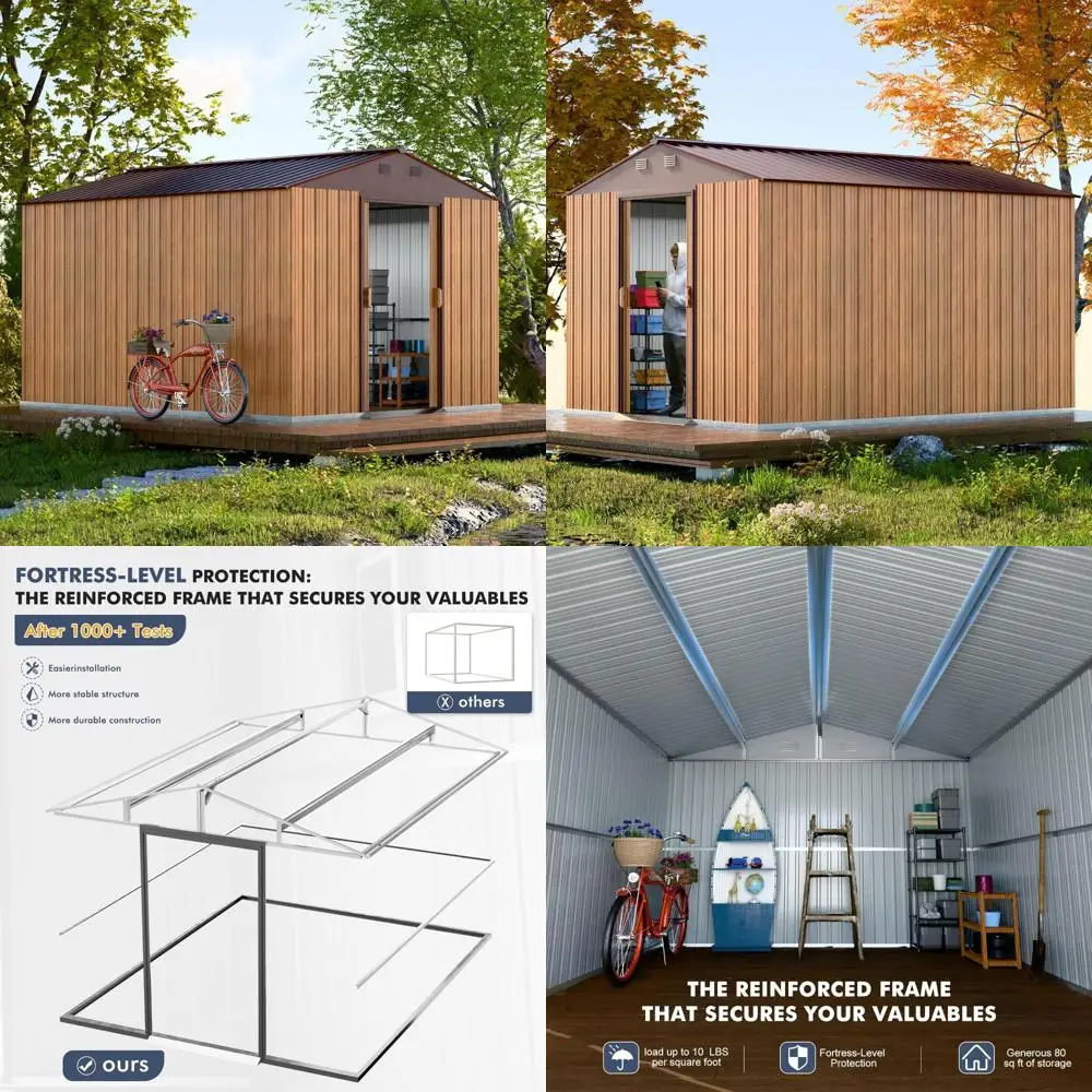 

Outdoor Metal Shed: 8x10 Feet Steel Storage with Sliding Door and Ventilation for Garden, Backyard, and Patio - Ideal for Bikes