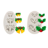 Holly Leaves Fondant Mold For Christmas Bells Silicone Mould Cake Decoration Cupcake Topper Candy Gum Paste Kitchen Baking Tools