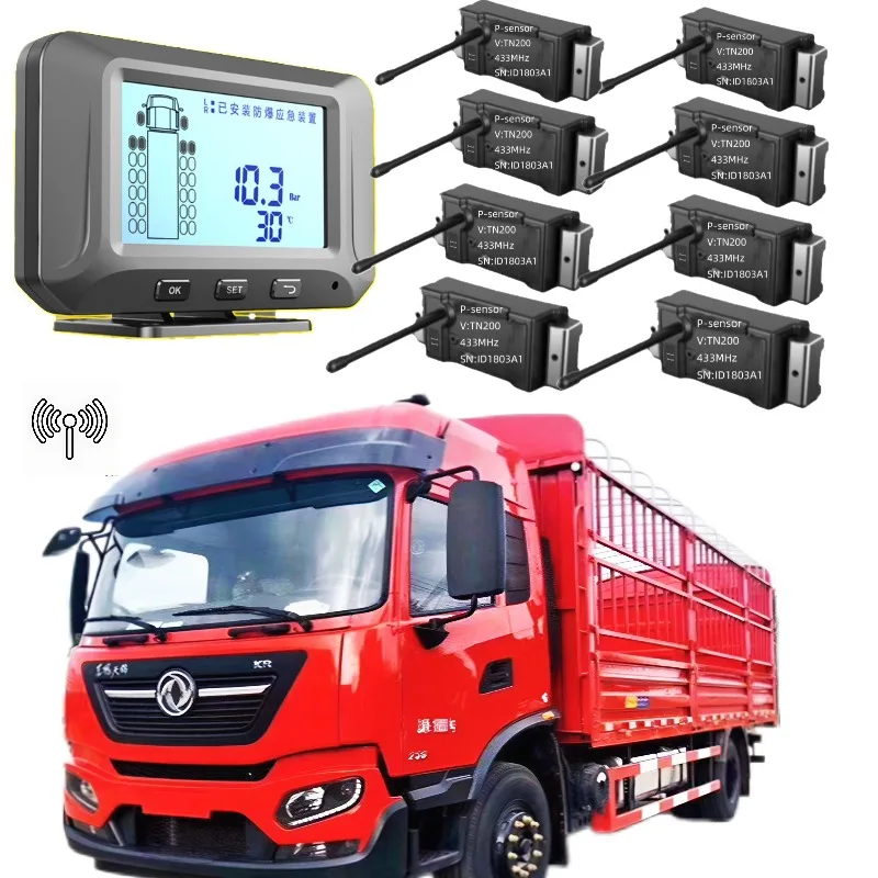 Universal Tpms Truck Wireless Quick Match No Programming Vehicle Grade Chip 8 wheels Internal Sensor for Truck Parts
