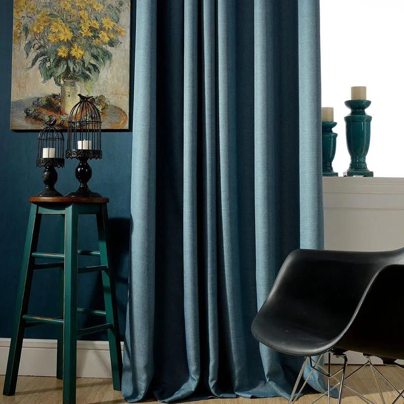 

Minimalism Blue Solid Cotton Linen Curtains for Bedroom Living Dining Room Modern Villa Curtains Blackout Curtains Home Decorate