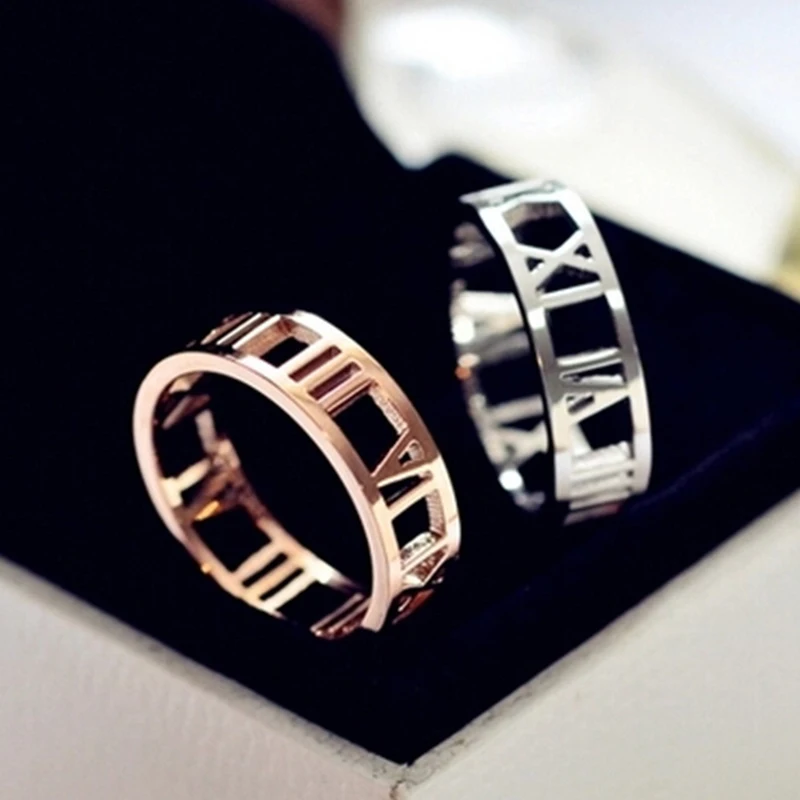 

Hollow Out Roman Numerals Ring for Women, Rose Gold Color, Stainless Steel Jewelry, Fashion Gift, Never Fade