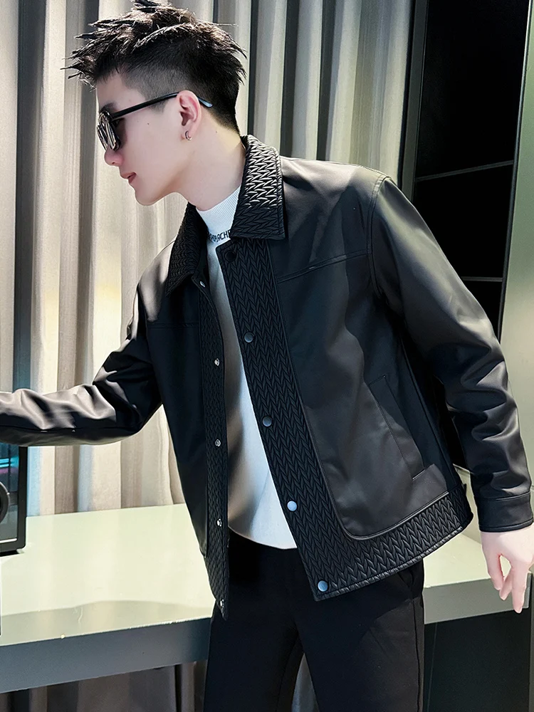 

Модный высококачественный мужской джерт из сращенной кожи, весна-осень 2023, новинка Sle Haome, тонкая мотоциклетная одежда