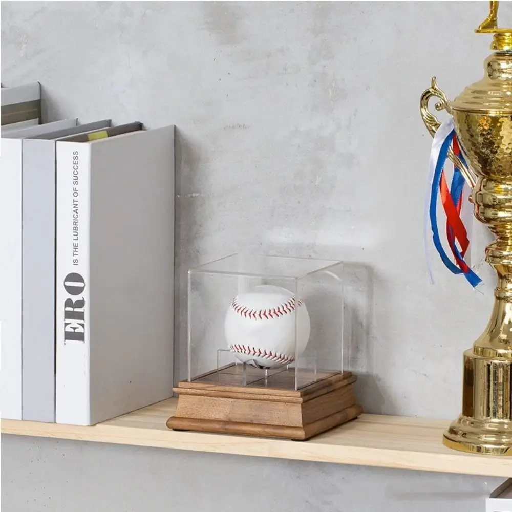 Acrylic Cube Baseball Box Dustproof Ball Holder Baseball Display Case Clear Wooden Baseball Holder Golf Tennis Billiard