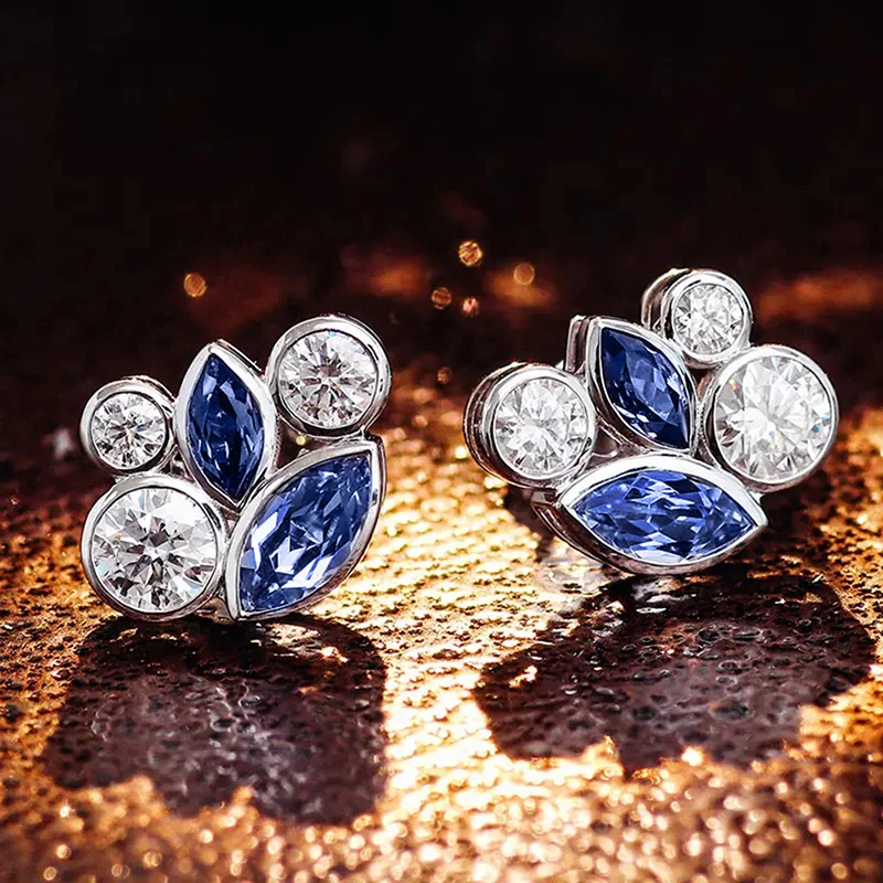 Huitan Bright Blue/white Zirconia Stud Earrings Female Fashion Silver Color Jewelry for Daily Life Stylish Versatile Accessories