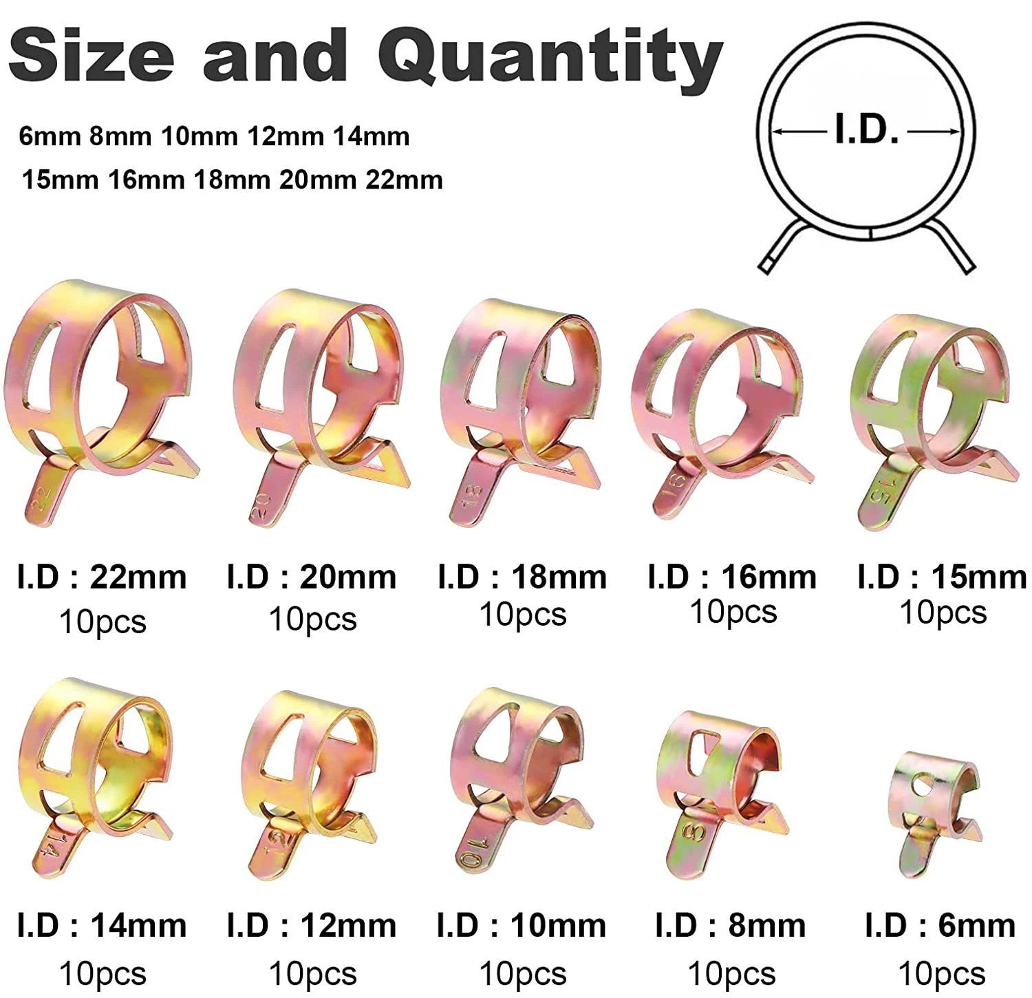 10-50Pcs 4-22mm For Choose Fuel Spring Clip Vacuum Silicon Hose Clamp Autos Spring Clip Fuel Oil Water Tube Clamp
