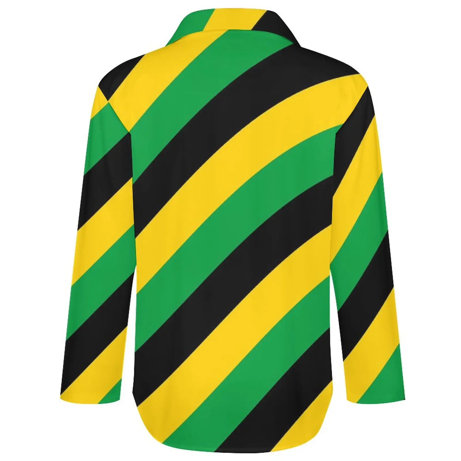 Jamaica Flag Colors Casual Blouse Long-Sleeve Diagonal Striped Office Work Blouses Woman Street Fashion Oversized Shirt Top