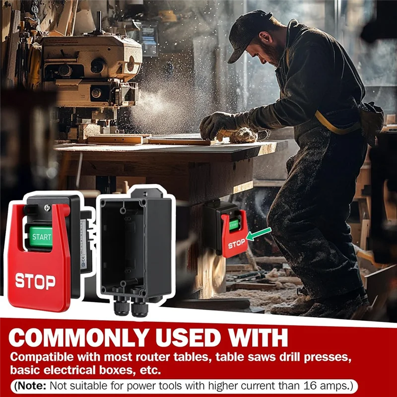 Interruptor liga/desliga monofásico ABKO-110/220V, interruptor de alimentação de segurança com pá de sinal de parada grande, contato fácil para energia para serra de mesa