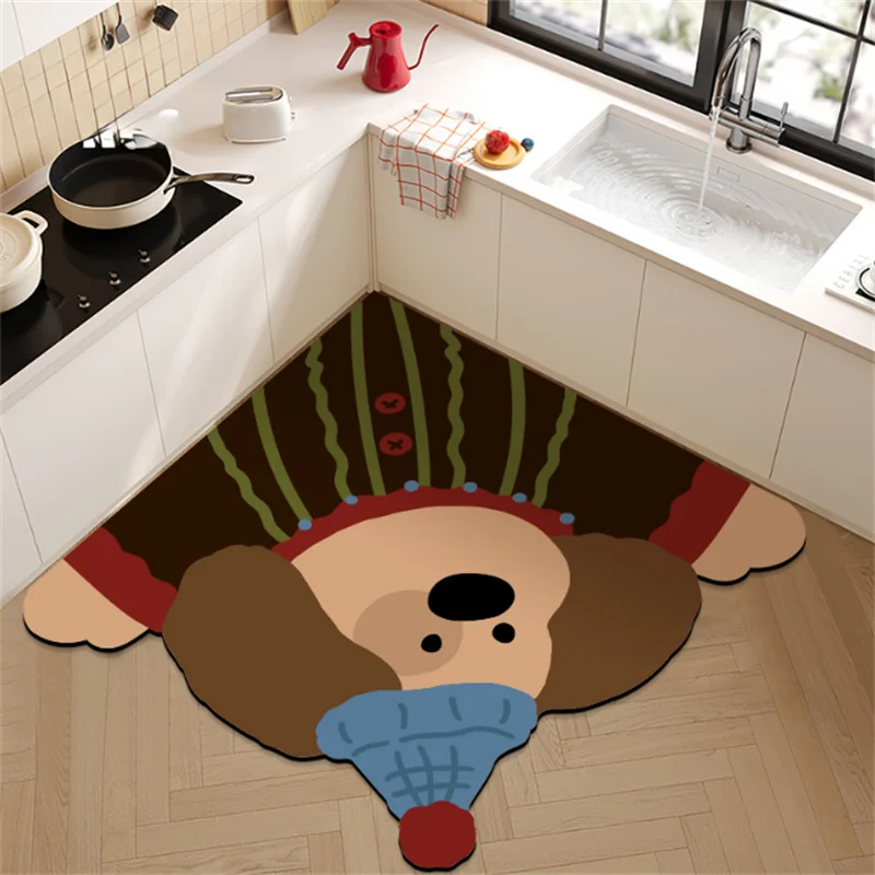 Cartoon Diatomaceous Earth Kitchen Floor Mat Absorbent Quick-Drying Non-Slip Door Mat Dirt Resistant Soft Pad Easy Clean