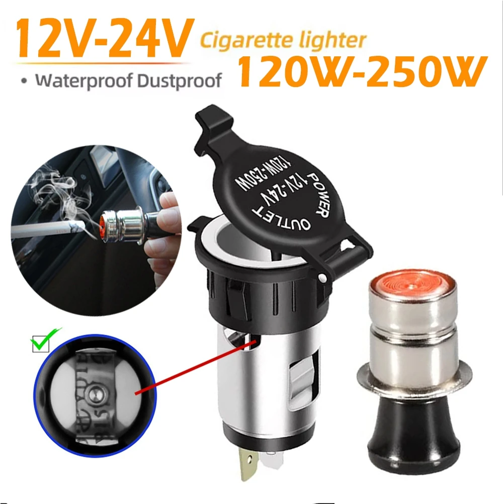 12V-36V 120W-250W Car Cigarette Lighter Socket Heat Resistance Plastic Motorcycle Power Cigar Lighter Socket